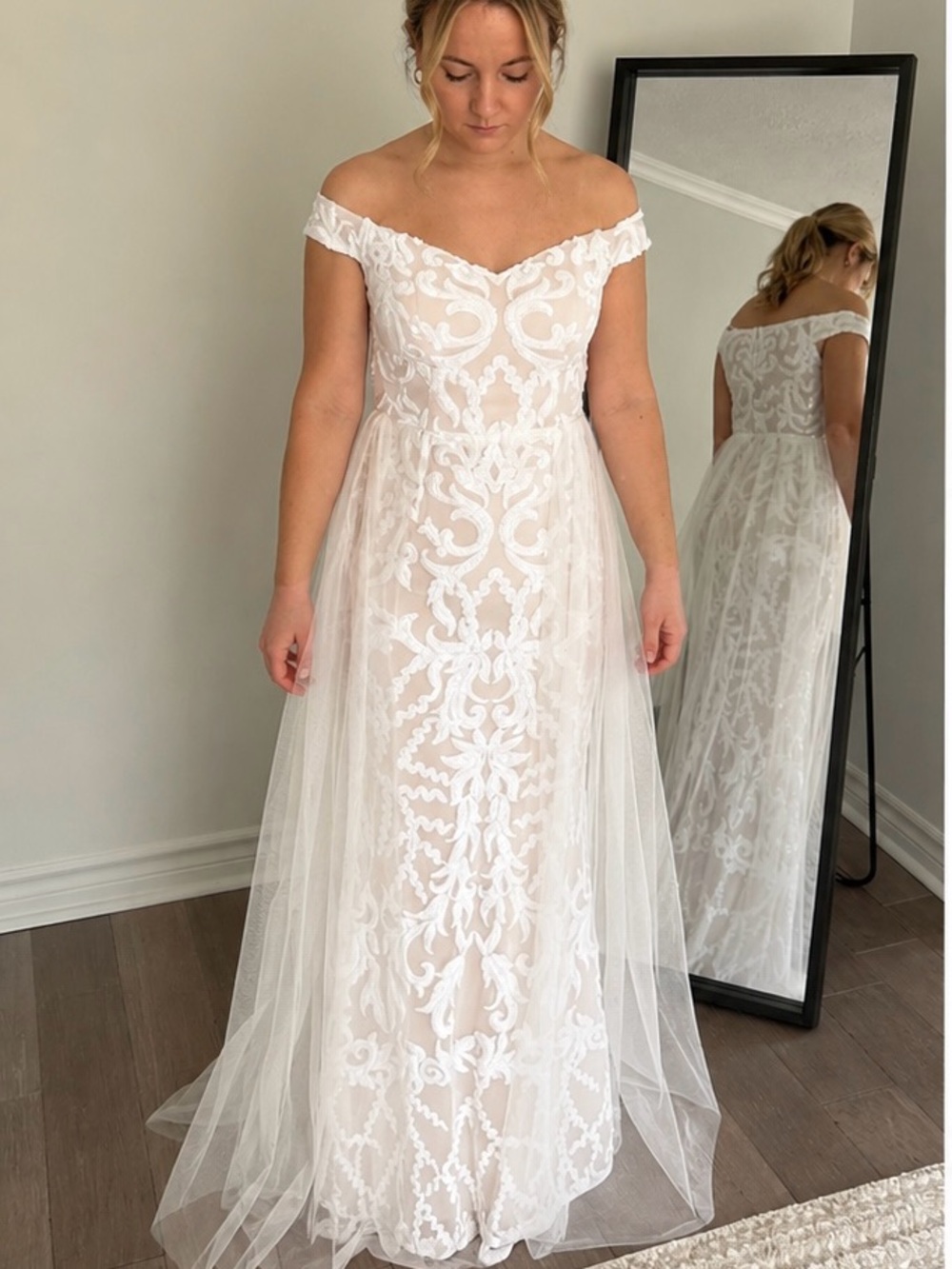 Fashion Nova Beaded Off-Shoulder Wedding Prom Dress | Ivory Gown